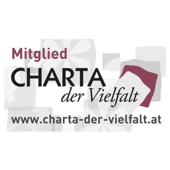 Logo der Charta der Vielfalt mit Text: Mitglied – www.charta-der-vielfalt.at